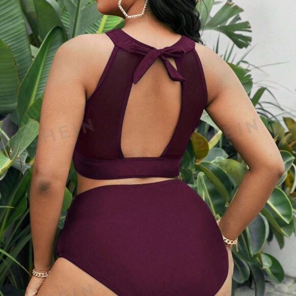 SHEIN Swim Set Plus Size 4xl Contrast Mesh Ruched Bikini - Picture 2 of 4